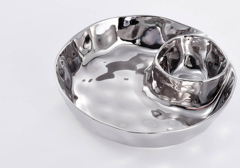 Botanero de Porcelana Redondo con Dip Plata