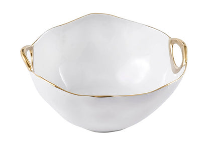Bowl de Porcelana Blanca Asas Doradas