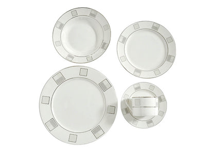Vajilla Bone China Blanca con Diseño de Cuadros - Simone