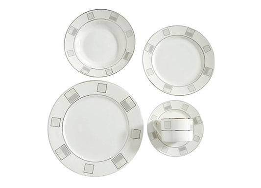 Vajilla Bone China Blanca con Diseño de Cuadros - Simone