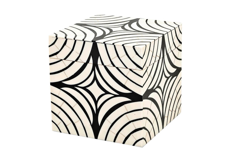 Caja de Madera Diseño Arcos Resina Negro y Blanco