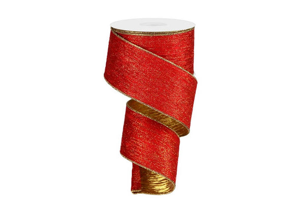 Listón Terciopelo Rojo con Glitter Dorado Doble Vista 6 cm