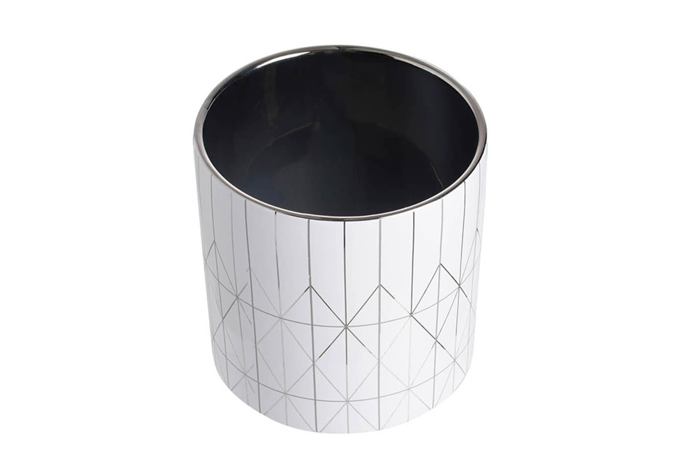 Maceta Cerámica Blanca Patrón Diamantes Plateado
