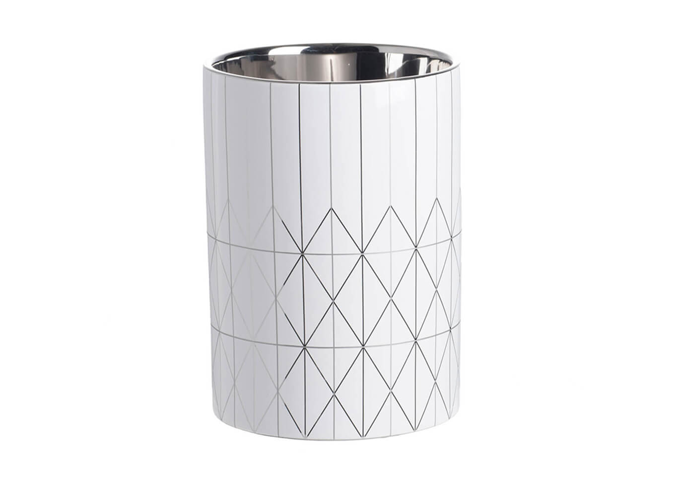Maceta Cerámica Blanca Patrón Diamantes Plateado
