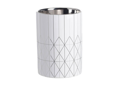 Maceta Cerámica Blanca Patrón Diamantes Plateado