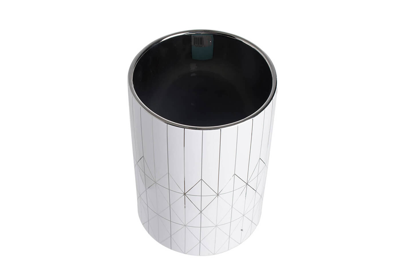 Maceta Cerámica Blanca Patrón Diamantes Plateado
