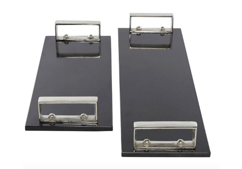 Quesera Rectangular Mármol Negro Agarraderas Plata