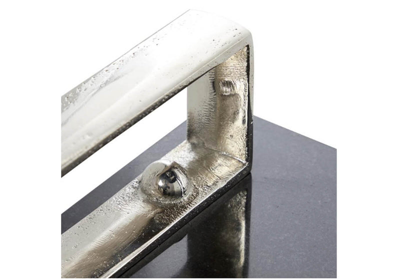 Quesera Rectangular Mármol Negro Agarraderas Plata