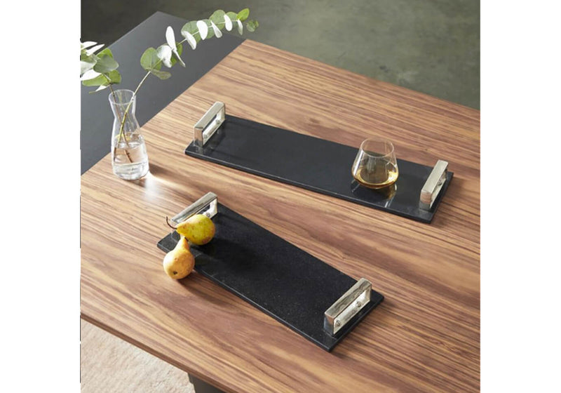 Quesera Rectangular Mármol Negro Agarraderas Plata