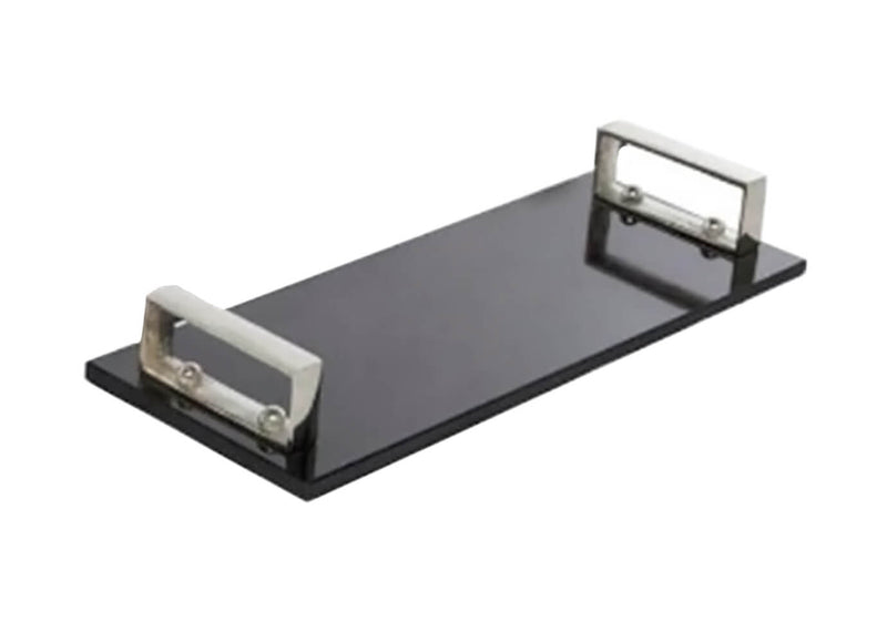 Quesera Rectangular Mármol Negro Agarraderas Plata