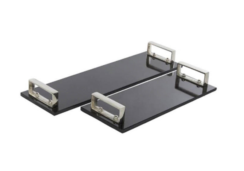 Quesera Rectangular Mármol Negro Agarraderas Plata