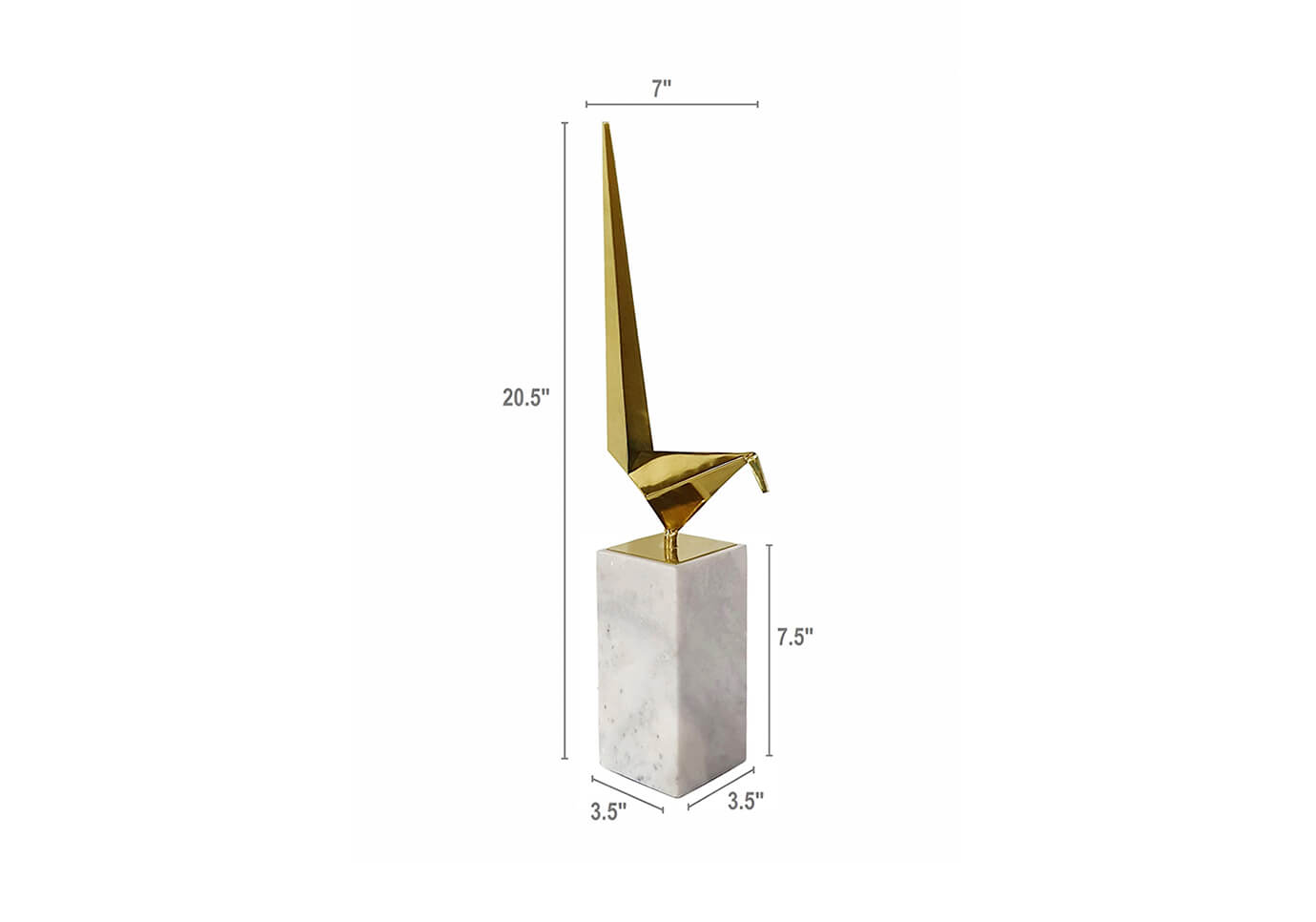 Escultura Pájaro Origami Dorado Base Mármol Alto