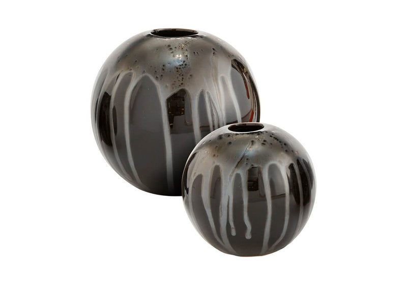 Florero Cerámica Esfera Negra Chorreada