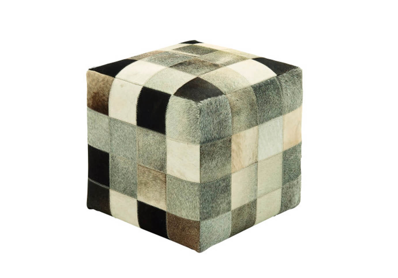 Taburete de Piel Cuadros Negro y Beige