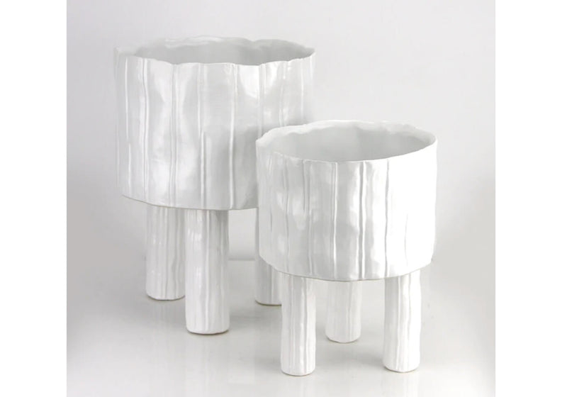 Maceta Cerámica 3 Patas Ondas Blanco