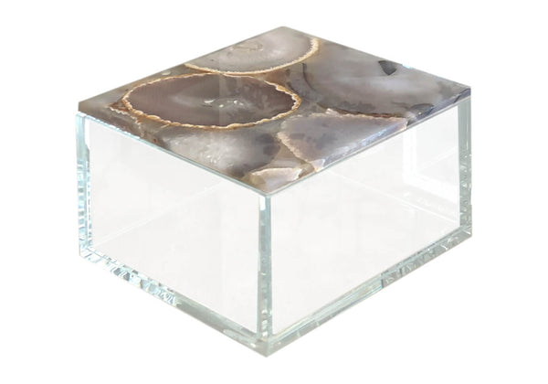 Caja de Vidrio Cuadrada con Tapa de Ágata Gris
