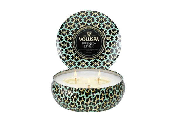 Vela Aromática Voluspa French Linen Envase Metálico 12 Oz.
