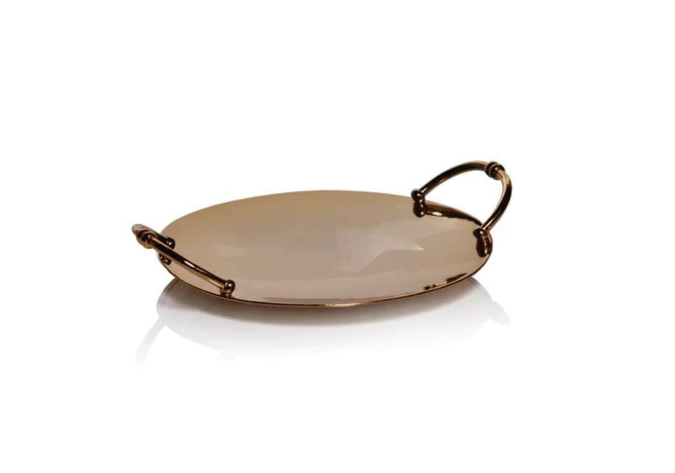 Charola Metal Dorado Circular con Asas
