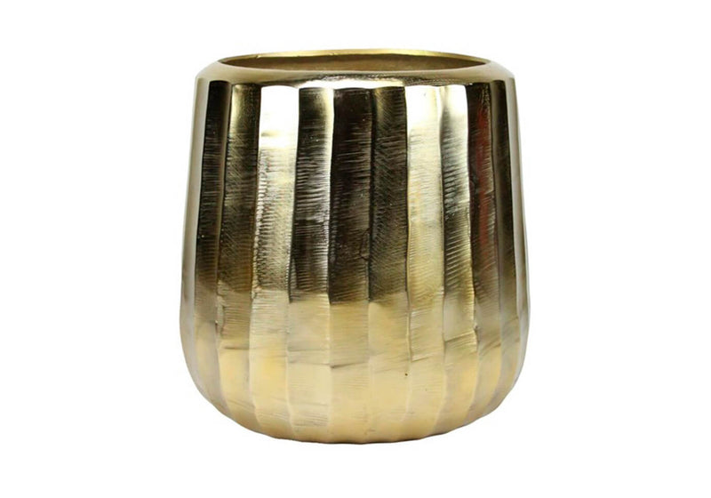 Maceta de Metal Lineas Verticales Dorado