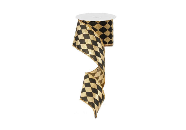 Listón Arlequín Negro y Dorado 6 cm