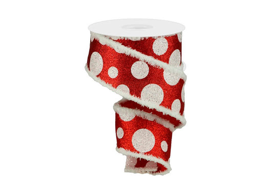 Listón Lunares Glitter Rojo y Blanco 6 cm