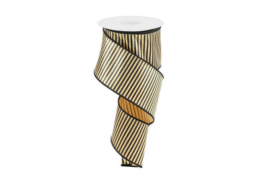 Listón Dorado Rayas y Borde Negro 6 cm