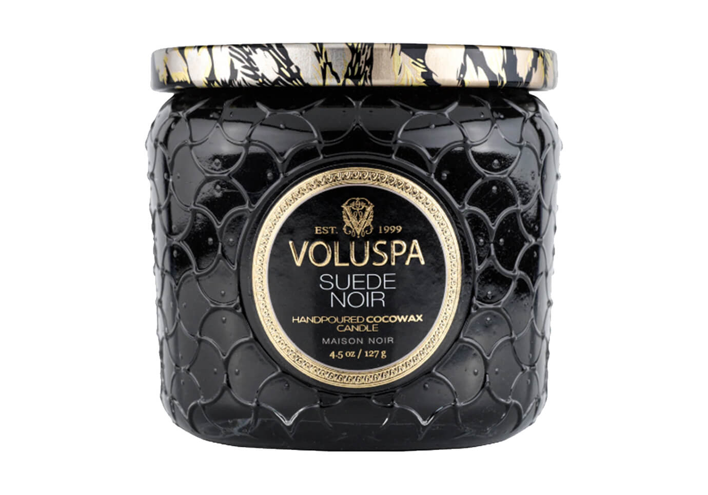Vela Aromática Voluspa Suede Noir Tarro de Vidrio 4.5 Oz.