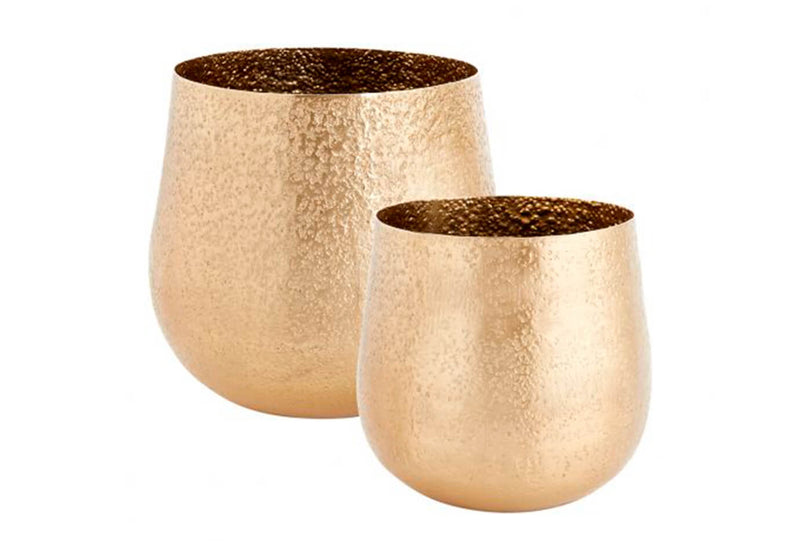 Maceta Metal Martillado Dorado Antique