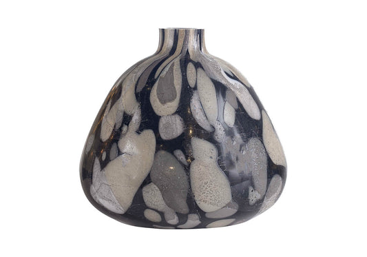 Florero de Vidrio Negro con Manchas Gris y Beige Chico
