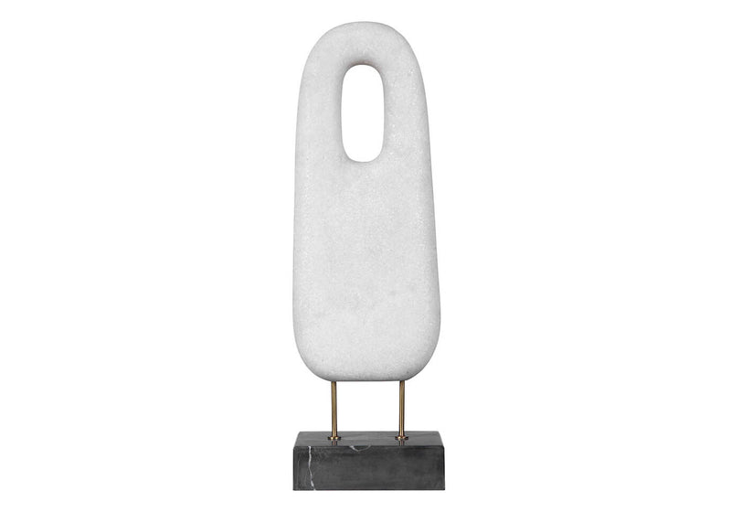 Escultura Monolito Mármol Blanco Base Negra 51 cm