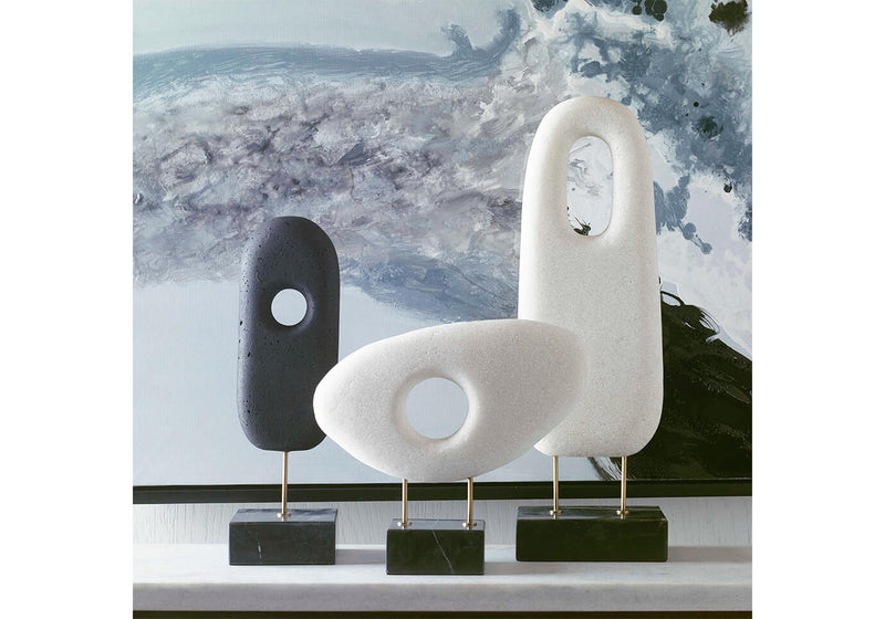 Escultura Monolito Mármol Blanco Base Negra 51 cm