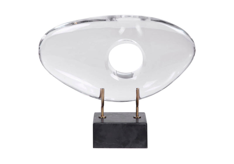 Escultura Monolito Cristal Ancho Base Mármol Negro 25 cm