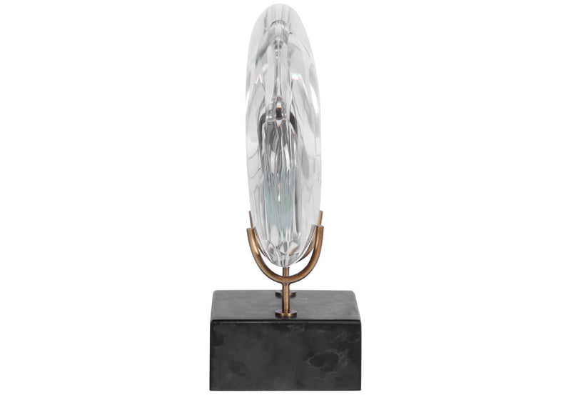 Escultura Monolito Cristal Ancho Base Mármol Negro 25 cm