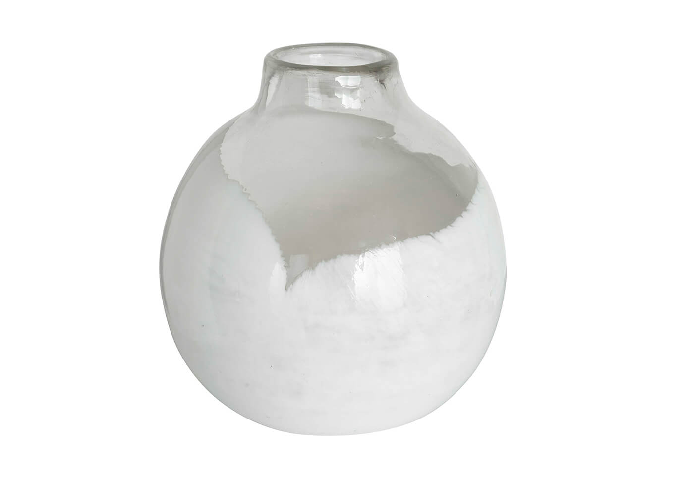 Florero de Vidrio Soplado Esfera Transparente con Blanco