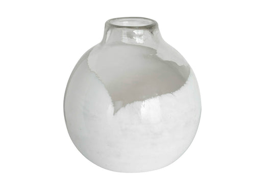 Florero de Vidrio Soplado Esfera Transparente con Blanco