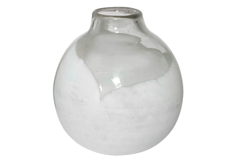 Florero de Vidrio Soplado Esfera Transparente con Blanco Mediano