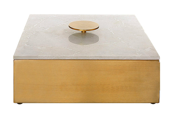 Caja Cuadrada Latón Dorado Tapa de Piedra